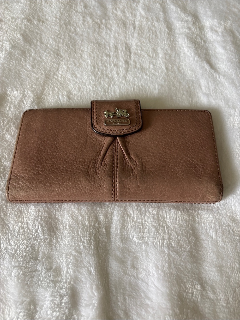 Coach Salmon Pink Continental Wallet with Signature Plaque